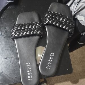 Journee Collection Black Braided Slide Sandals